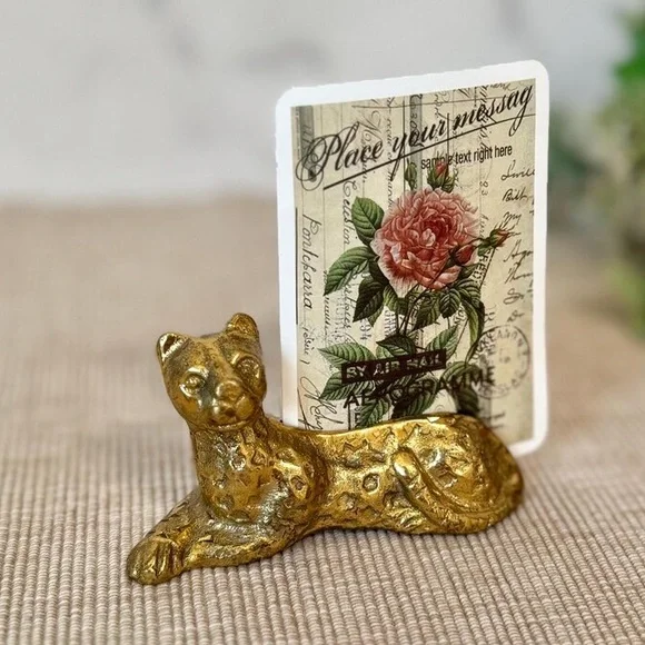 Vintage Solid Brass Leopard Place Card Holders - Picture 12 of 12
